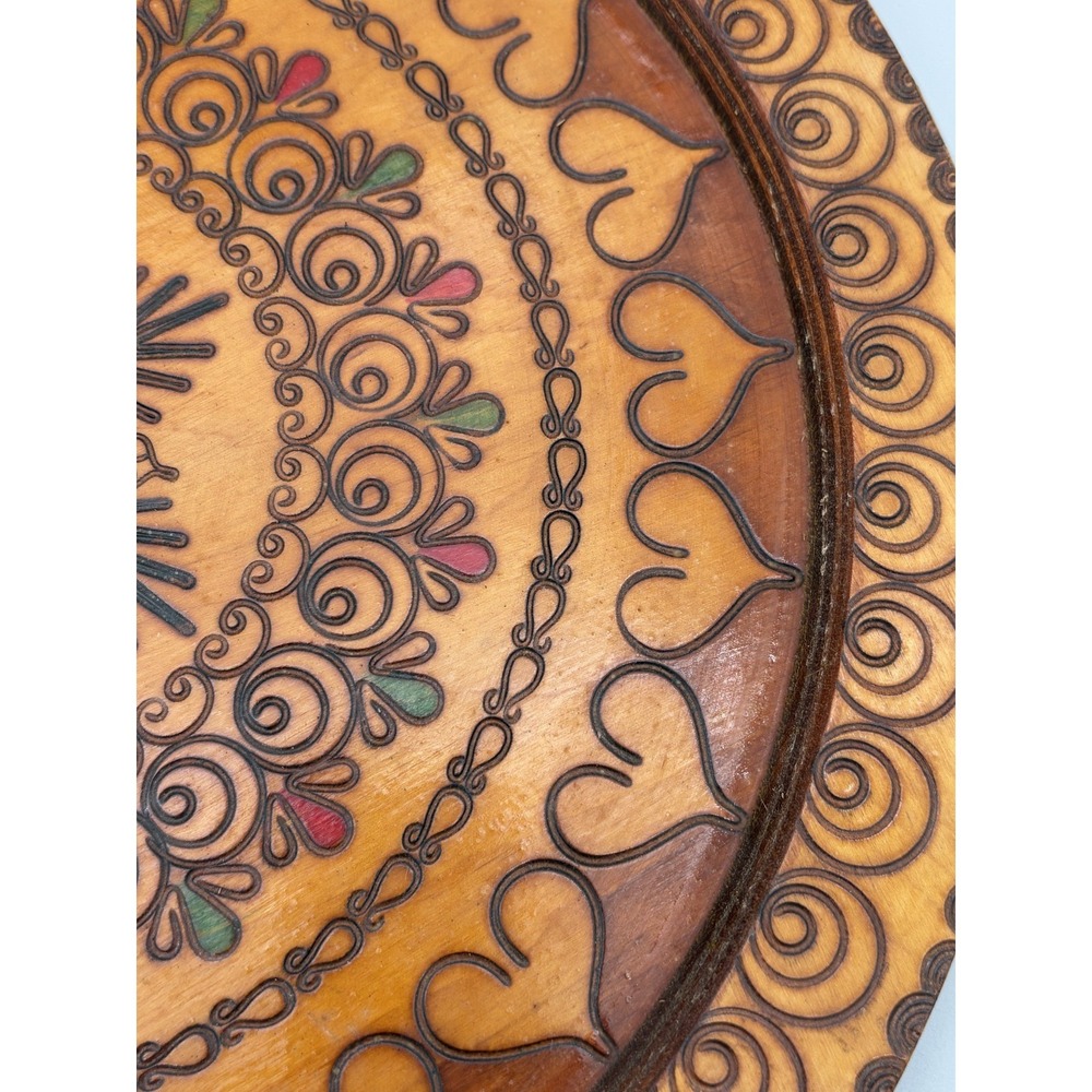 Set of 2 Folk Art Polish Hand Carved Wooden Wall Hanging Display Plates Drzewiar - Picture 10 of 10